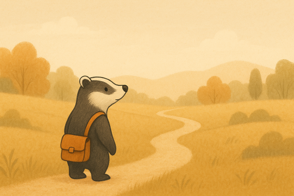 A cute badger, heading of to a journey.